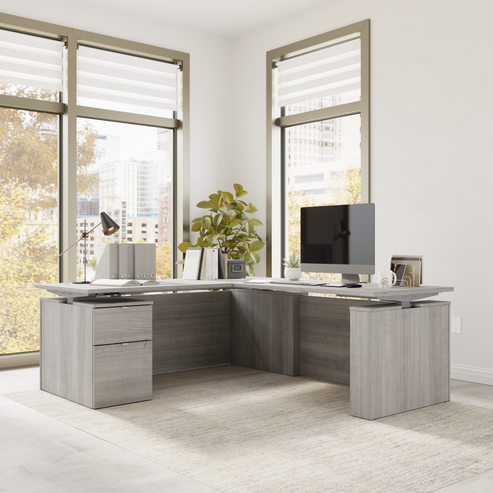 Stratus 72W x 78D Height Adjustable L Shaped Standing Desk with File Cabinet