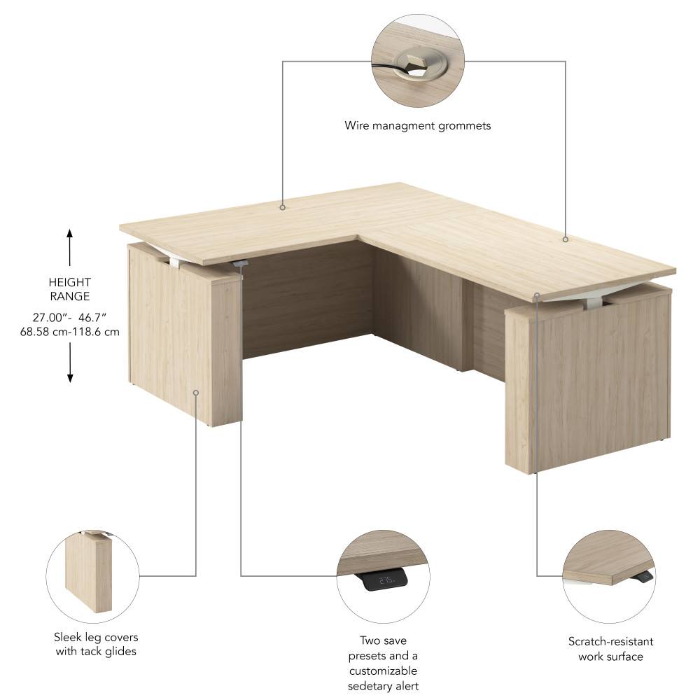 Stratus 60W x 78D Electric Height Adjustable L Shaped Standing Desk