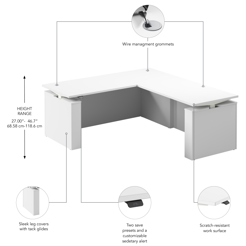 Stratus 72W x 78D Electric Height Adjustable L Shaped Standing Desk