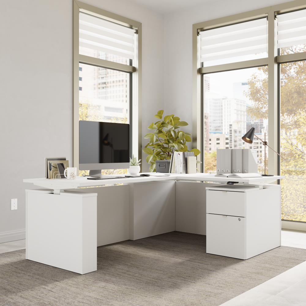 Stratus 60W x 78D Height Adjustable L Shaped Standing Desk with File Cabinet