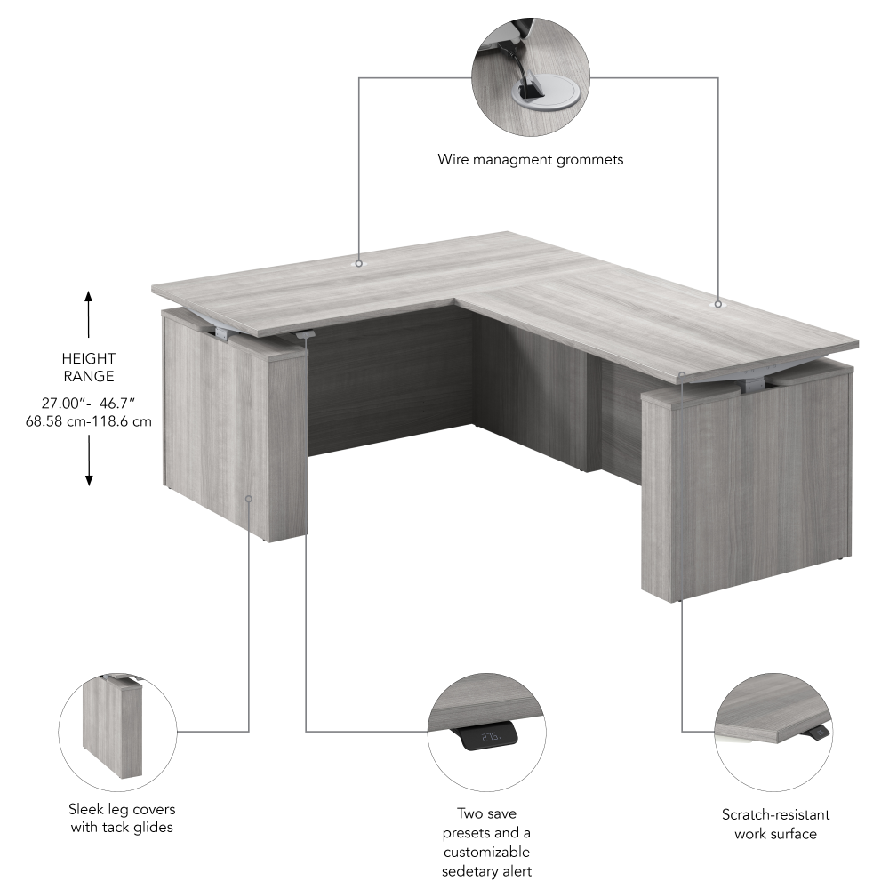 Stratus 60W x 78D Electric Height Adjustable L Shaped Standing Desk