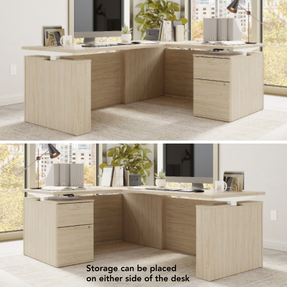 Stratus 60W x 78D Height Adjustable L Shaped Standing Desk with File Cabinet