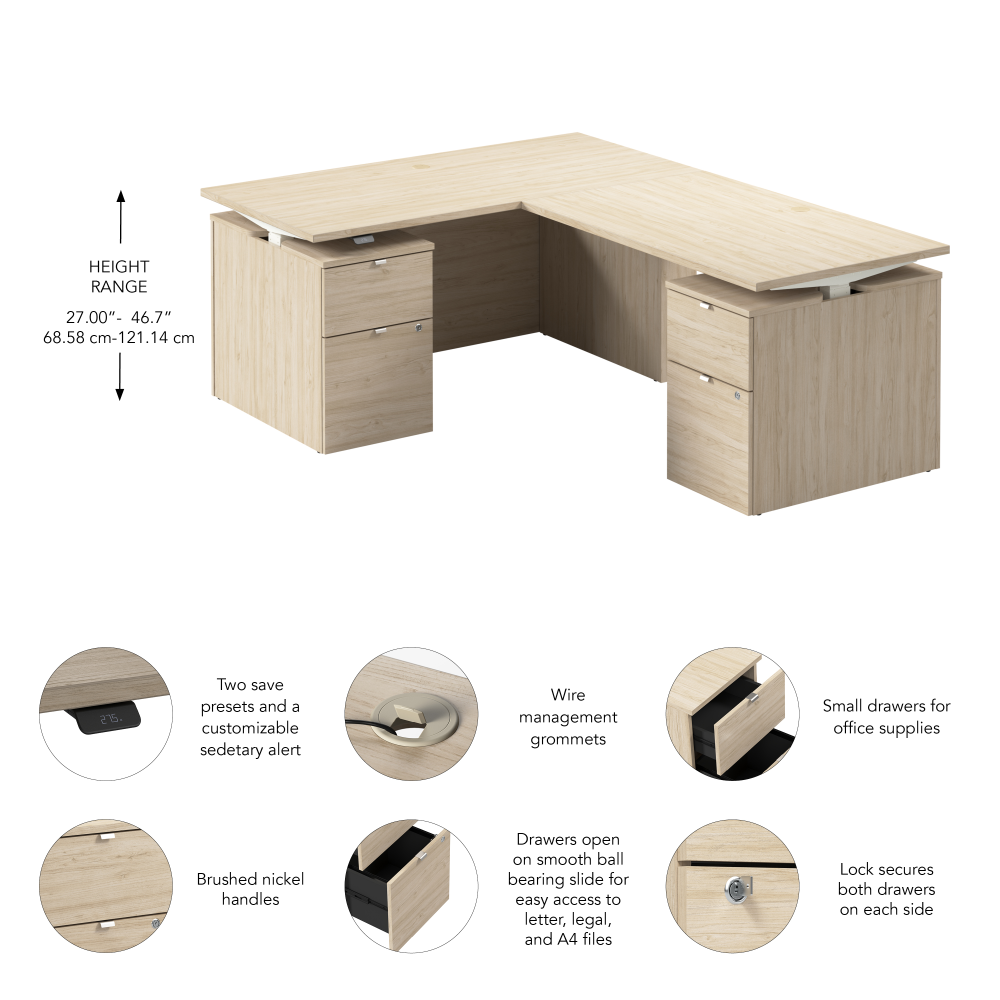 Stratus 60W x 78D Height Adjustable L Shaped Standing Desk with Drawers