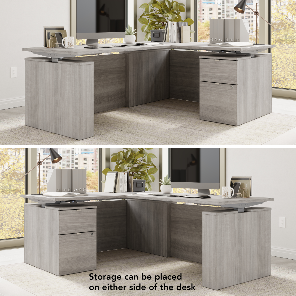 Stratus 60W x 78D Height Adjustable L Shaped Standing Desk with File Cabinet