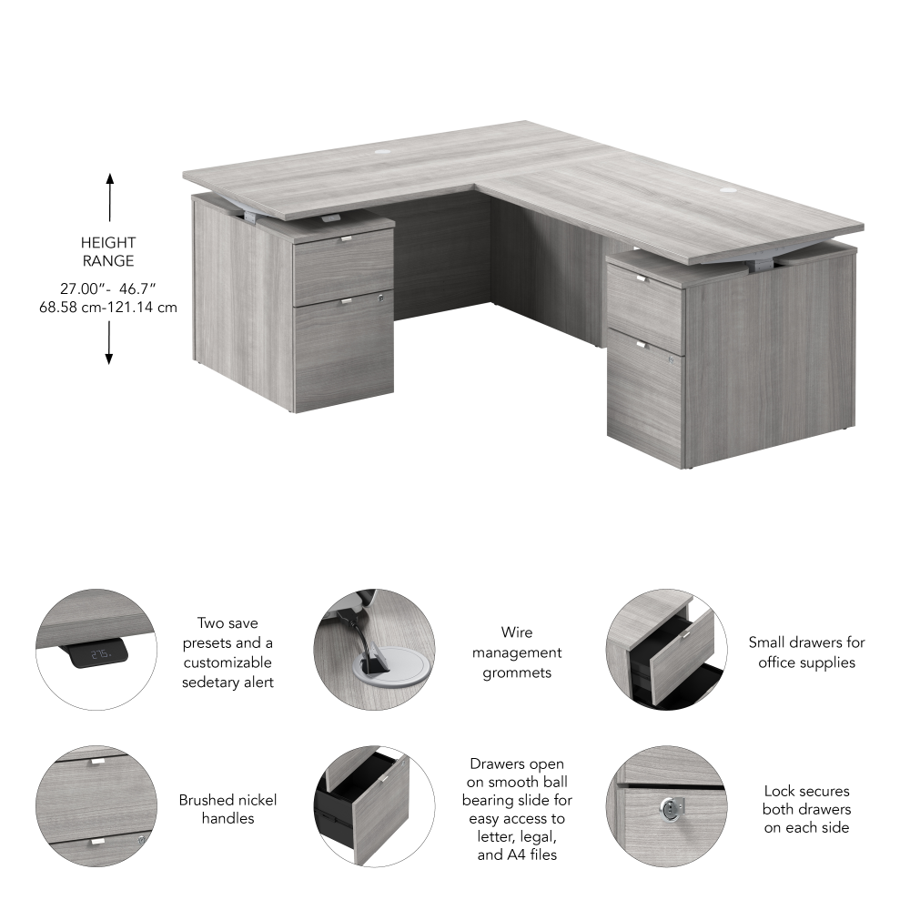 Stratus 60W x 78D Height Adjustable L Shaped Standing Desk with Drawers
