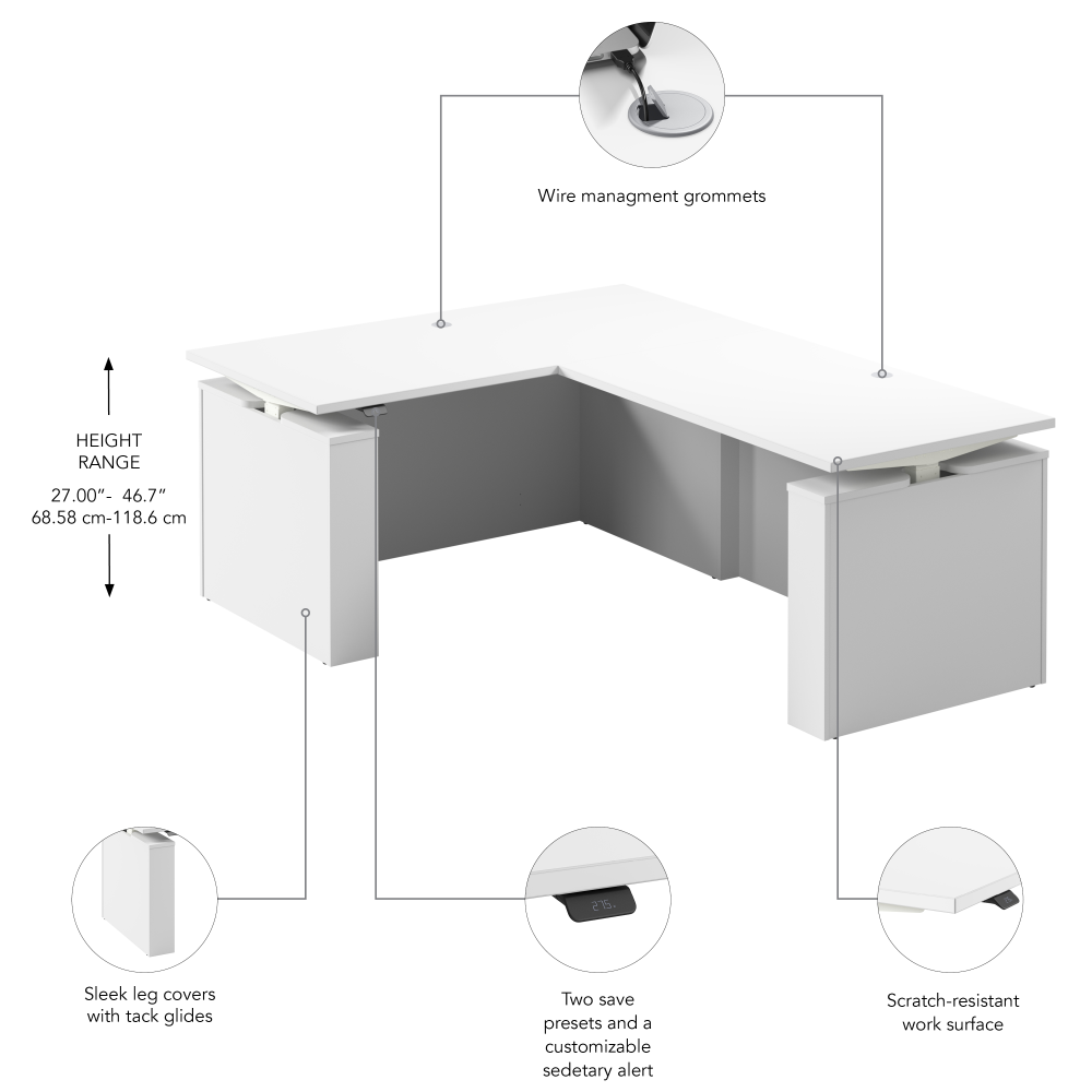 Stratus 60W x 78D Electric Height Adjustable L Shaped Standing Desk