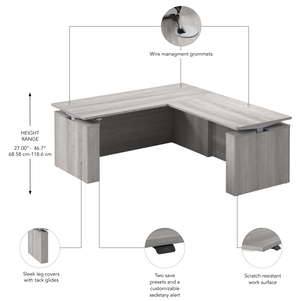 Stratus 72W x 78D Electric Height Adjustable L Shaped Standing Desk