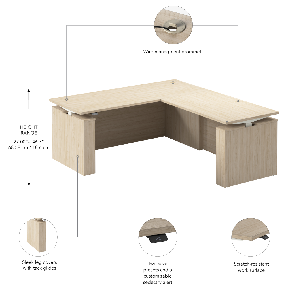 Stratus 72W x 78D Electric Height Adjustable L Shaped Standing Desk