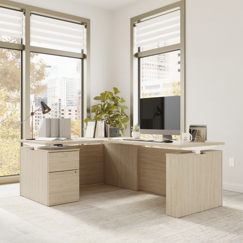 Stratus 60W x 78D Height Adjustable L Shaped Standing Desk with File Cabinet