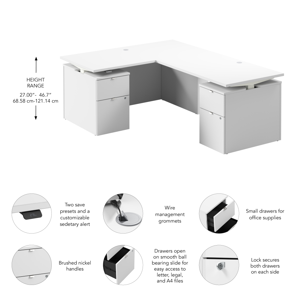Stratus 60W x 78D Height Adjustable L Shaped Standing Desk with Drawers