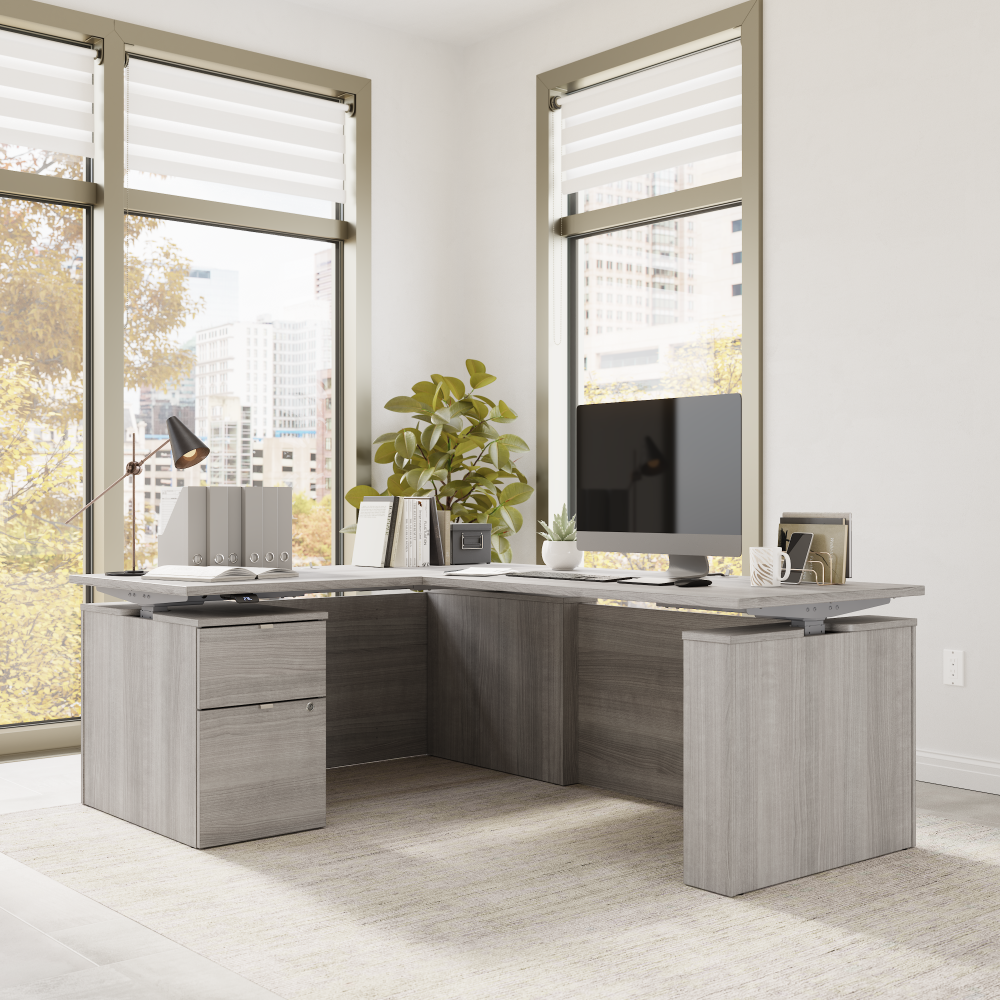 Stratus 60W x 78D Height Adjustable L Shaped Standing Desk with File Cabinet