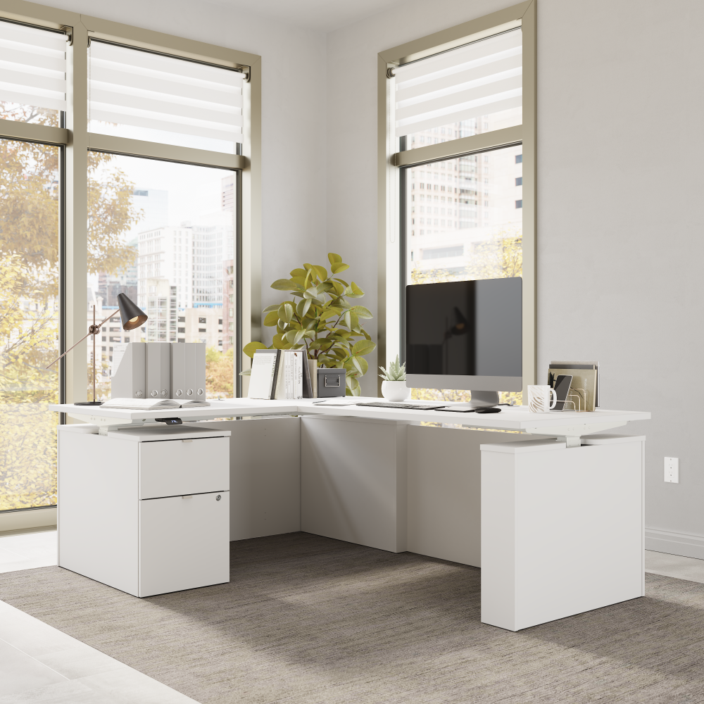 Stratus 60W x 78D Height Adjustable L Shaped Standing Desk with File Cabinet