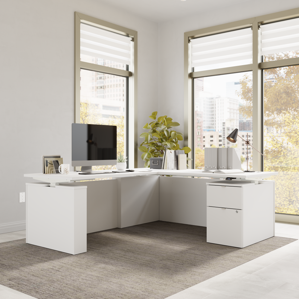 Stratus 72W x 78D Height Adjustable L Shaped Standing Desk with File Cabinet