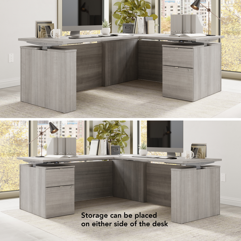 Stratus 72W x 78D Height Adjustable L Shaped Standing Desk with File Cabinet