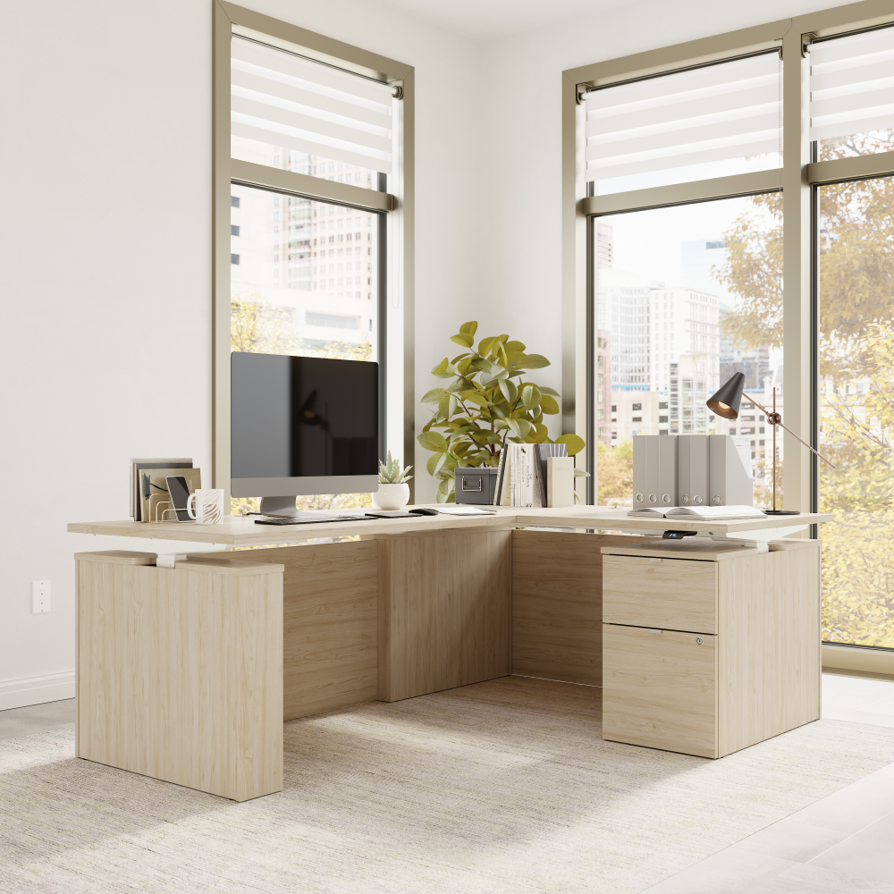 Stratus 60W x 78D Height Adjustable L Shaped Standing Desk with File Cabinet