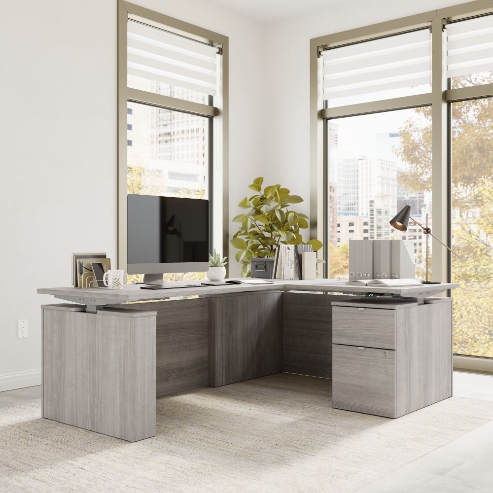 Stratus 60W x 78D Height Adjustable L Shaped Standing Desk with File Cabinet