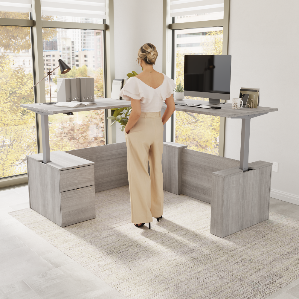 Stratus 72W x 78D Height Adjustable L Shaped Standing Desk with File Cabinet