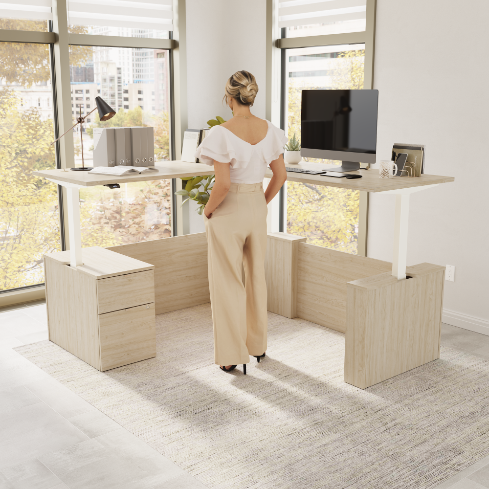 Stratus 72W x 78D Height Adjustable L Shaped Standing Desk with File Cabinet